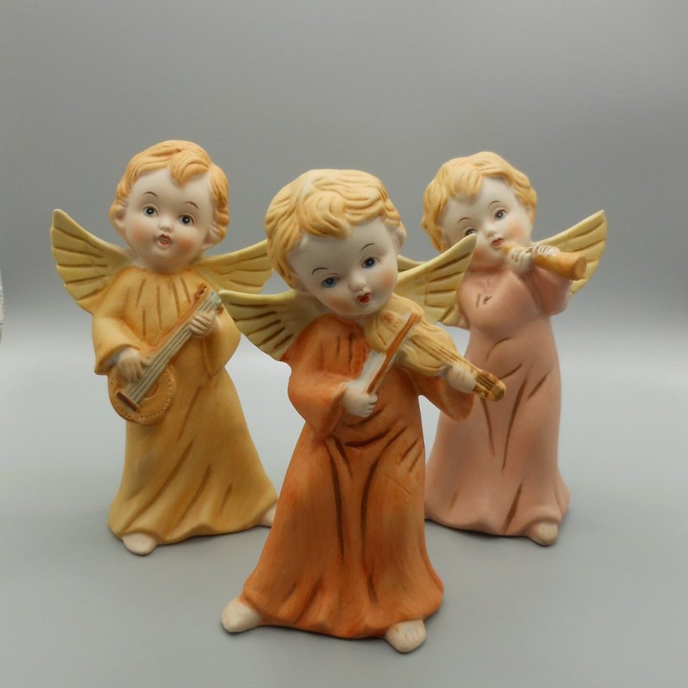 💕 VINTAGE Homco Angels Cherubs With Instruments - Picture 10 of 10